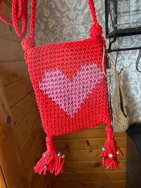 The Sak Demi Micro Bag Scarlet Heart NWT Red Pink w/ adjustable Strap
